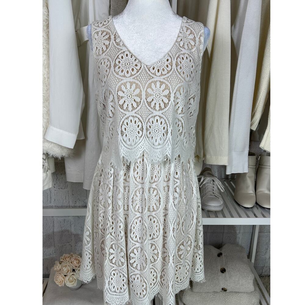 Miami Women's Size M Ivory Sleeveless Lace Overlay Soft Girl Boho Dress #0545